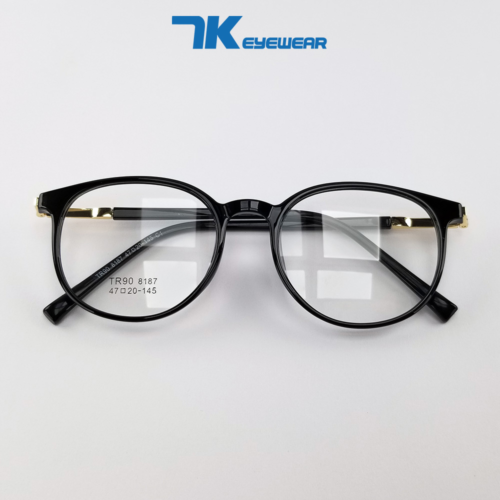 Gọng kính cận nam nữ mắt tròn 7K8187 nhựa màu đen hồng ghi xám. Tròng kính giả cận 0 độ chống ánh sá
