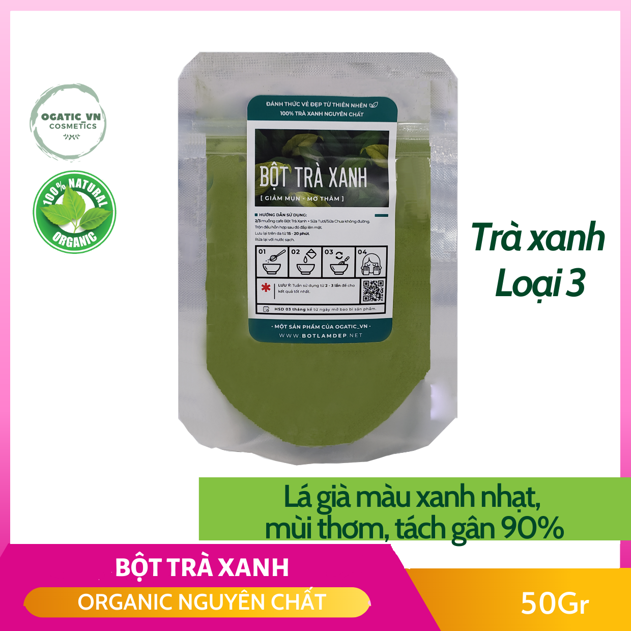 [Hcm]Bột Trà Xanh Nguyên Chất Organic 100Gr - Giảm Mụn Mờ Thâm Nám - B002.005