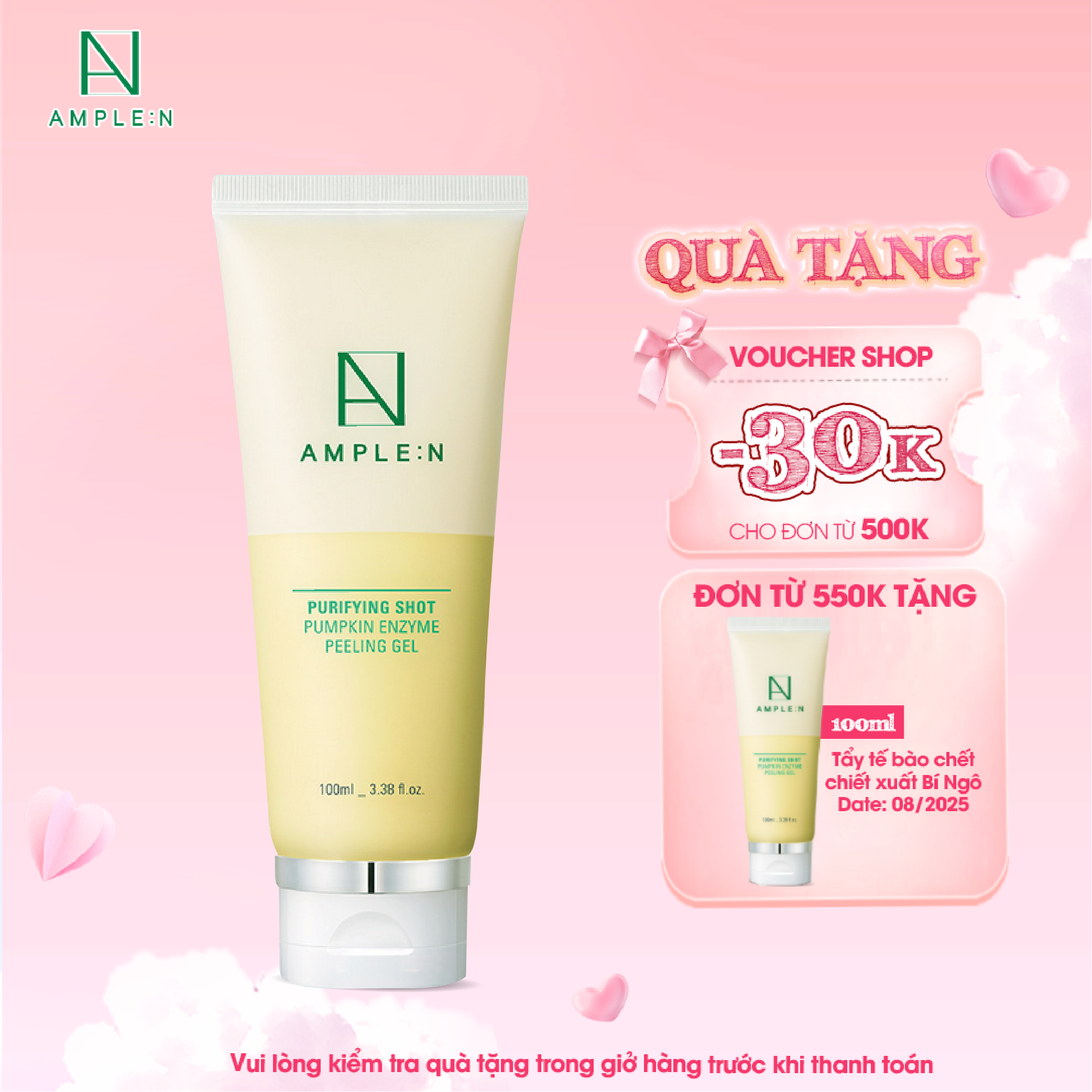 Tẩy Tế Bào Chết Bí Ngô AMPLE:N Purifying Shot Pumpkin Enzyme Peeling Gel 100ML date T08.2025