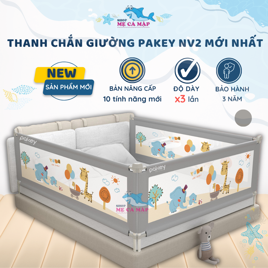 Thanh Chắn Giường Pakey NV2 Nâng Hạ Dạng Trượt Dễ Dàng Thanh Chắn Giường Có Khóa Xoáy 2 Chiều Bọc Xố