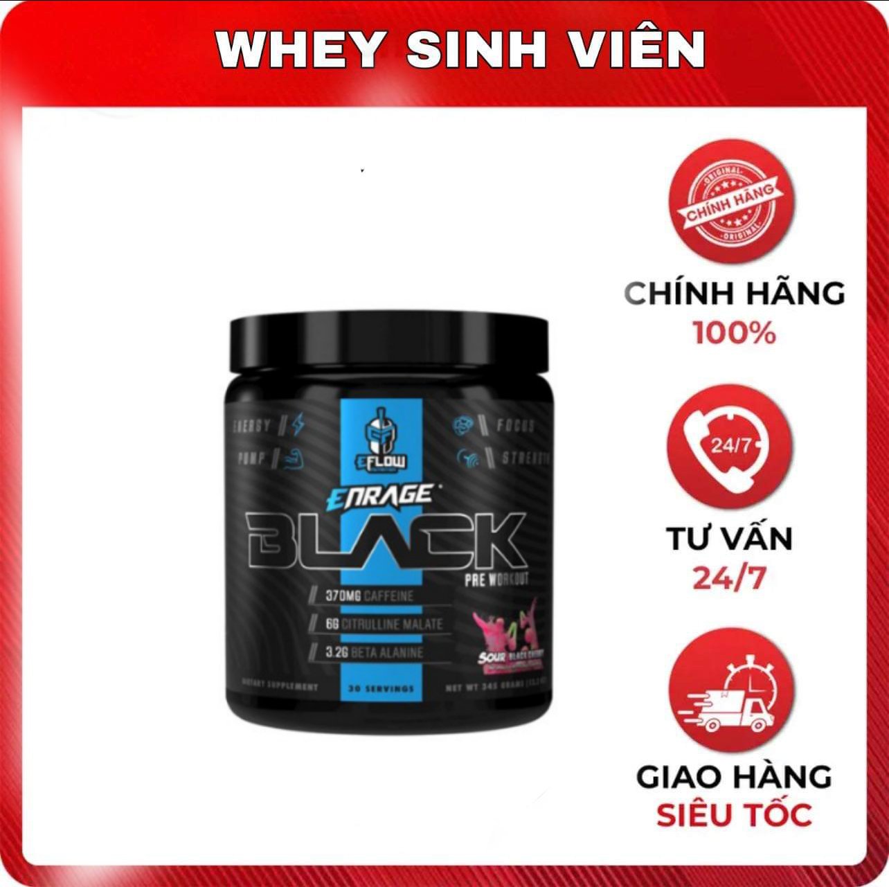 [Rẻ vô địch] [Chính hãng] THỨC UỐNG TĂNG SỨC MẠNH TẬP GYM  ĐẠP XE CHẠY BỘ EFLOW ENRAGE BLACK PRE WOR