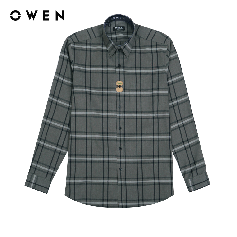 OWEN - Áo sơ mi nam dài tay Regular Fit AR220906DT màu Xanh rêu chất liệu Bamboo