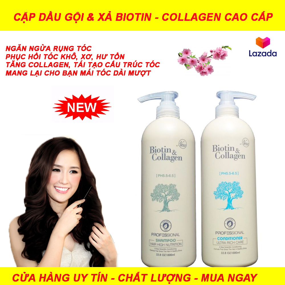 Cặp dầu gội đầu và dầu xả Biotin cao cấp Cặp dầu gội Biotin collagen mềm mượt Phục hồi tóc hư tổn Ngăn ngừa rụng tóc Kích thích mọc tóc Dung tích 1000ml/1chai Bảo hành 1 đổi 1 Mua ngay