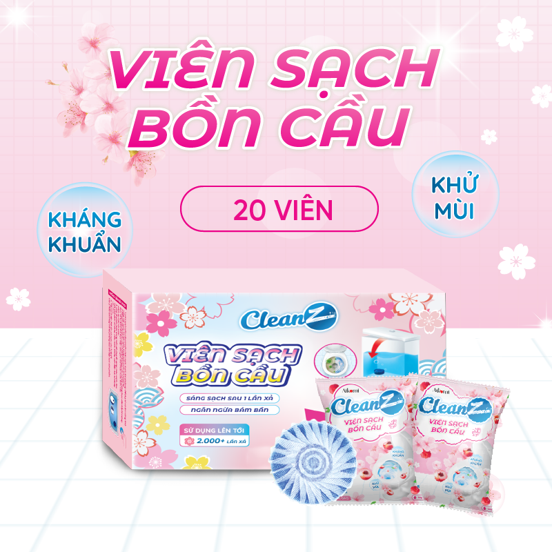 Viên thả bồn cầu CleanZ viên sạch bồn cầu khử mùi chai tẩy bồn cầu thế hệ mới tẩy sạch mảng bám diệt