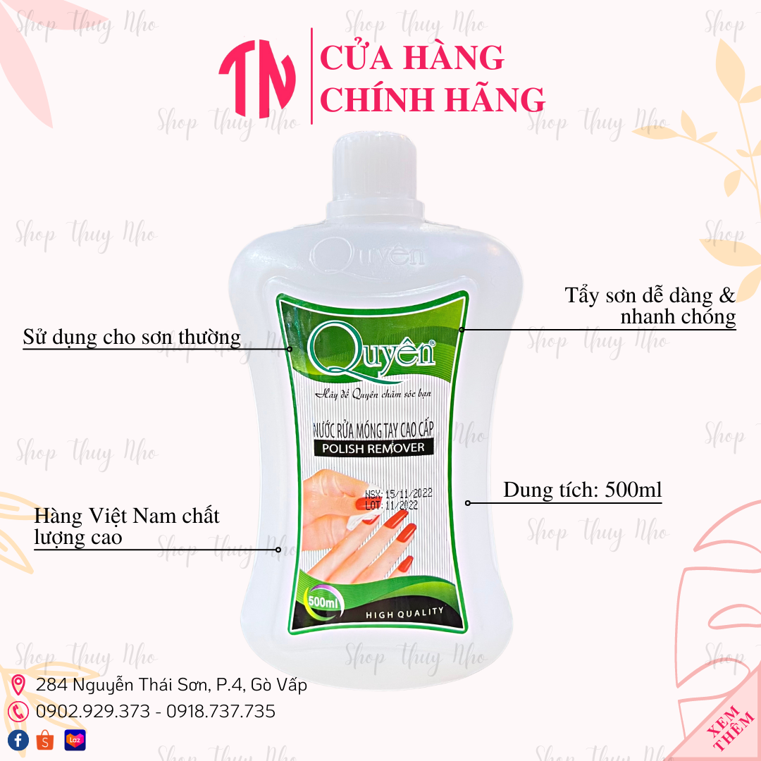 [LOẠI 1 CAO CẤP] Acetone Axetone Nước tẩy móng nước chùi móng tay Acetone Quyên - 500ml dụng cụ làm 