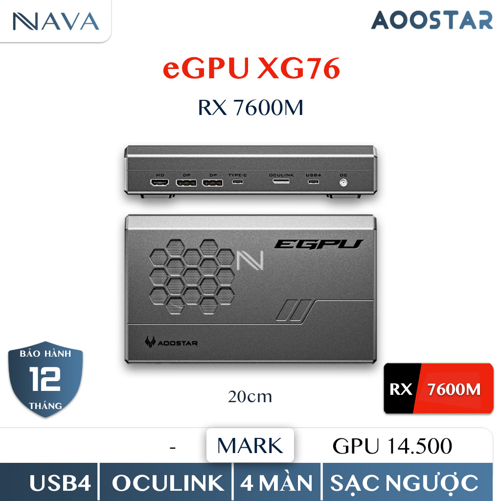Egpu AooStar XG76XT | Card Đồ Họa Ngoài Radeon RX - 7600XT 7600M | Sạc USB4 & OCuLink Hiệu Suất Cao