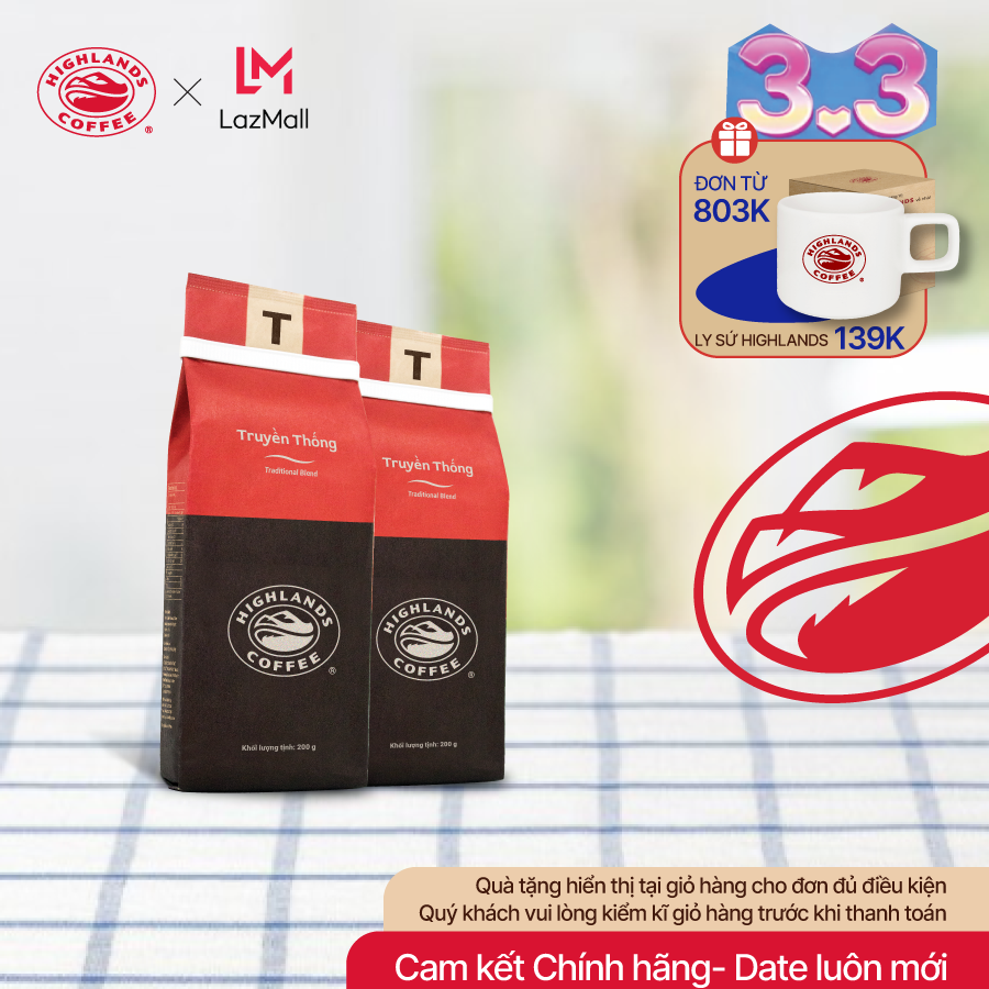 [DÙNG THỬ GIÁ ƯU ĐÃI] COMBO 2 gói Cà phê rang xay Truyền Thống Highlands Coffee 200g