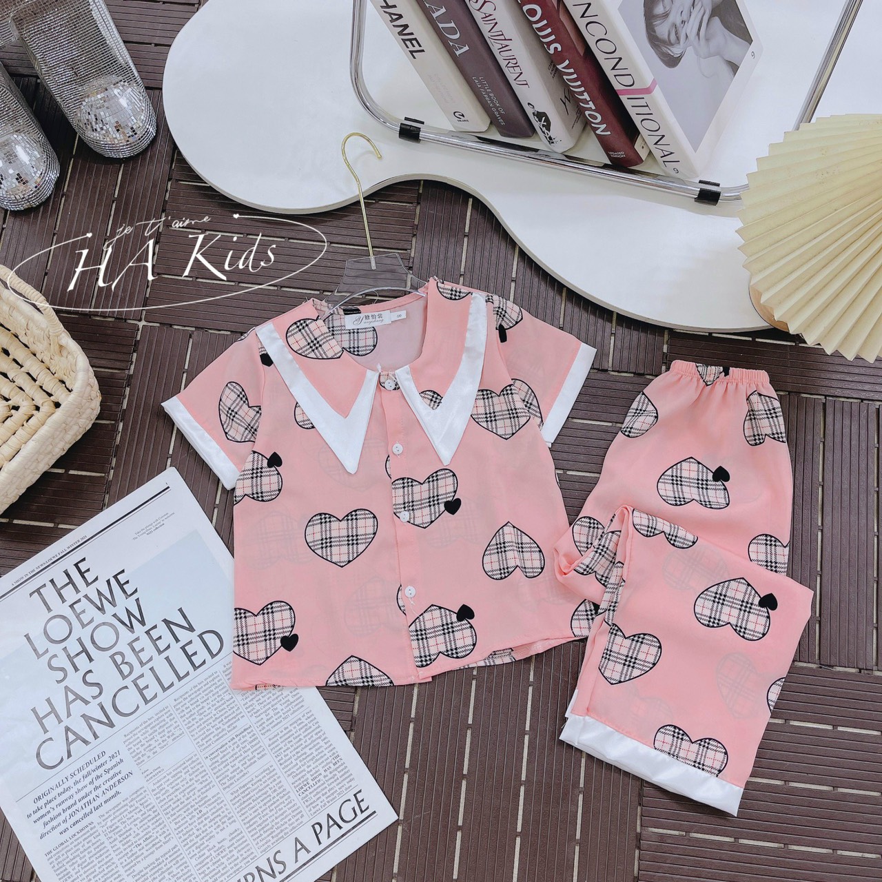 Đồ bộ bé gái bộ pijama áo ngắn tay quần dài cho bé gái size 18-35kg chất lụa mềm mát