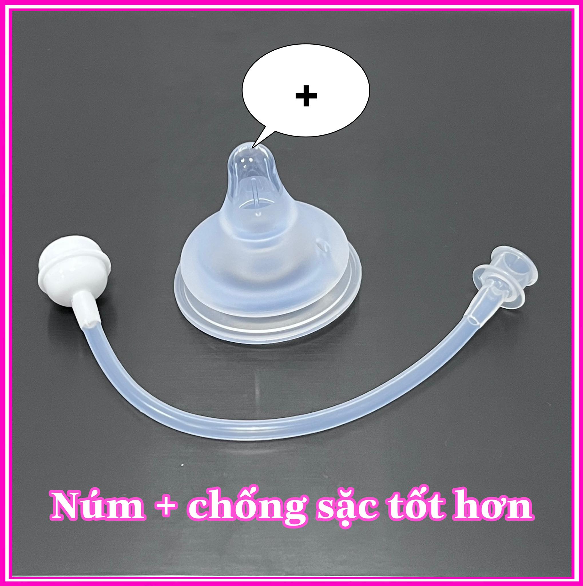 Núm ty dây hút quả tạ bình sữa Moyuum và bình sữa cổ rộng 5cm giúp bé có thể ti bình với mọi tư thế 