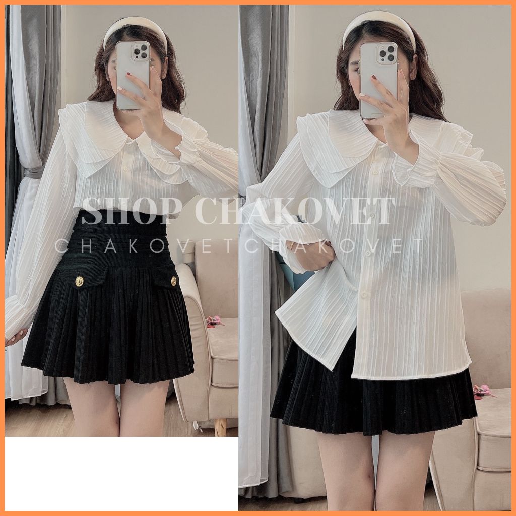 Áo Sơ Mi Đũi Gân Cổ Sen 3 Tầng Cao Cấp Sơ Mi Nữ Tay Bồng Bo Chun Ulzzang Bánh Bèo Cực Sành Điệu A.85