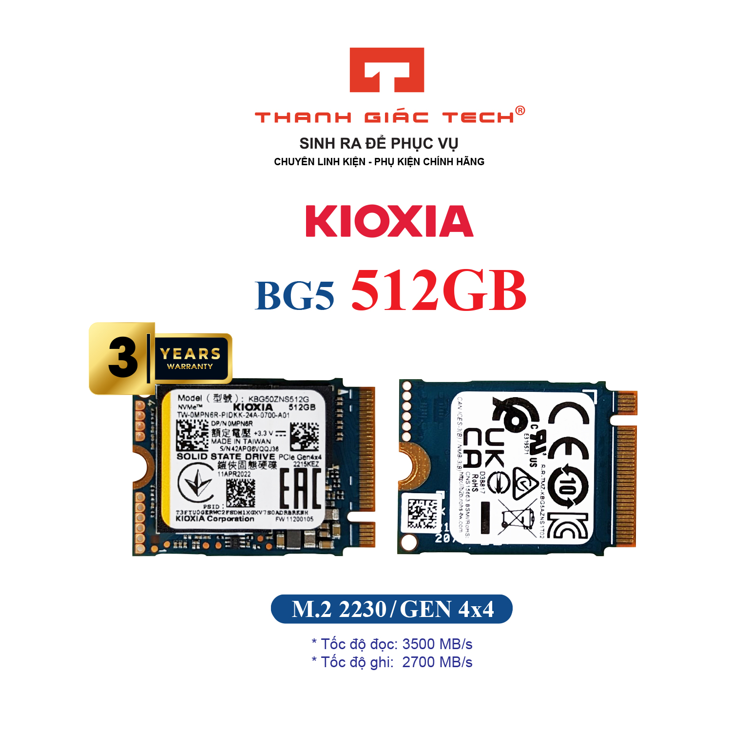 Ổ Cứng SSD Kioxia BG5 2230 PCIe M.2 NVMe Gen4 x4 - Chuyên Dùng Cho Surface Pro - Bảo Hành 1 Năm