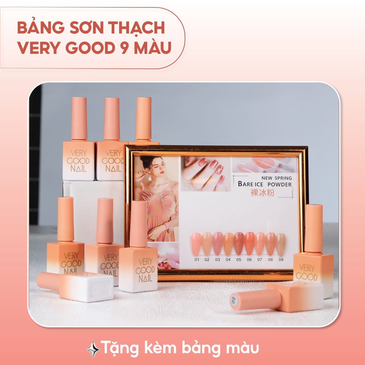 Set sơn thạch Very Good Nail 9 màu - Sơn móng tay gel thạch tone màu Hàn Quốc tặng kèm bảng màu