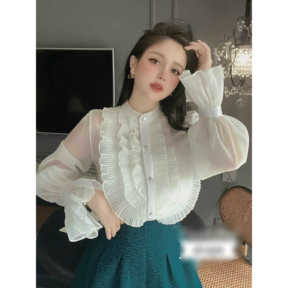 Áo sơ mi nữ phối bèo 💟 SIÊU XINH 💟 Áo sơ mi nữ phối tay bèo siêu hot - Áo sơ mi nữ công sở đi chơi -