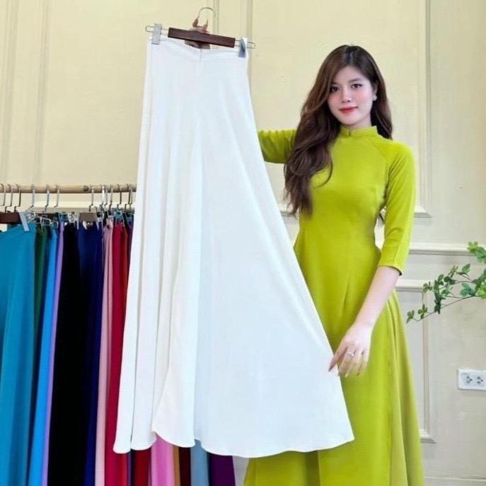 Quần Váy Mặc Áo Dài - Quần Lụa Giả Váy Lụa Mềm Mịn Khóa & Cạp Thun Dễ Mặc 2 Ống Xéo Xòe Rộng Đẹp - Á