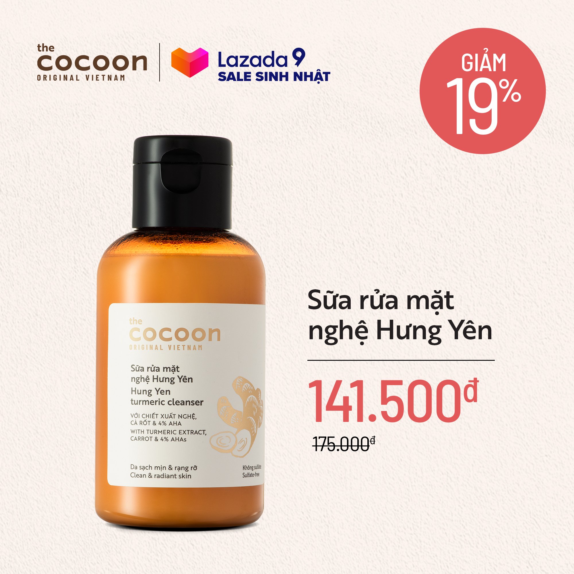 [HCM]Sữa rửa mặt nghệ Hưng Yên Cocoon 140ml thành phần từ thiên nhiên