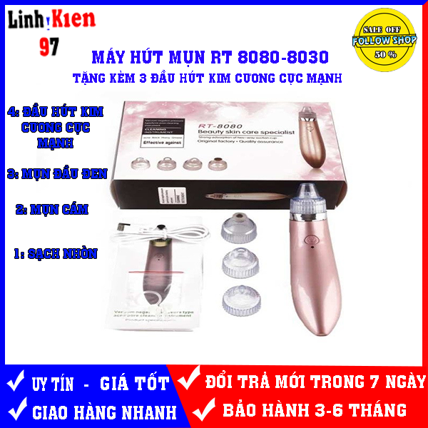 [Hcm]Máy Hút Mụn Rt8030.8080 Siêu Mạnh.cao Cấp Đầu Hút Kim Cương Hiệu Quả Cao (Tạng Kèm 3 Đầu Hút) Cho Tất Cả Loại Da Mụn Cứng Đầu