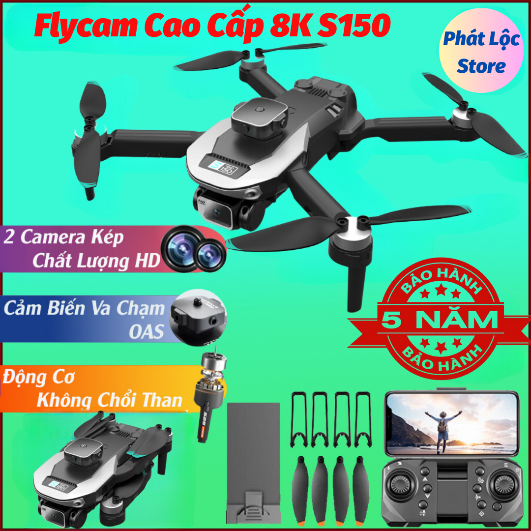 Máy Bay Không Người Lái Drone Camera 4K S150 Max Máy Bay Điều khiển từ xa 4 cánh Flycam Cao Cấp 2 Camera Pin Lithium 2000mAh bay 25 Phút Cảm Biến Chống Va Chạm