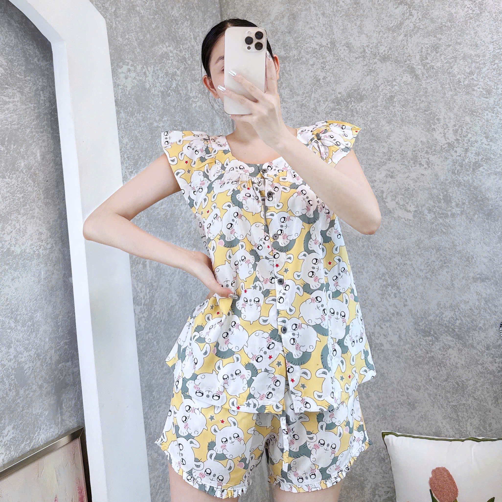 [HCM] Đồ tole nữ đồ bộ lanh mặc nhà áo cánh tiên cổ vuông quần đùi (43-75kg) cao cấp - SHOP5SAO