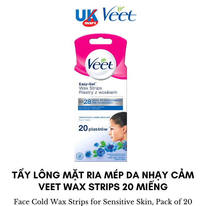 [Hcm]Tẩy Lông Mặt Ria Mép Da Nhạy Cảm Veet Wax Strips 20 Miếng