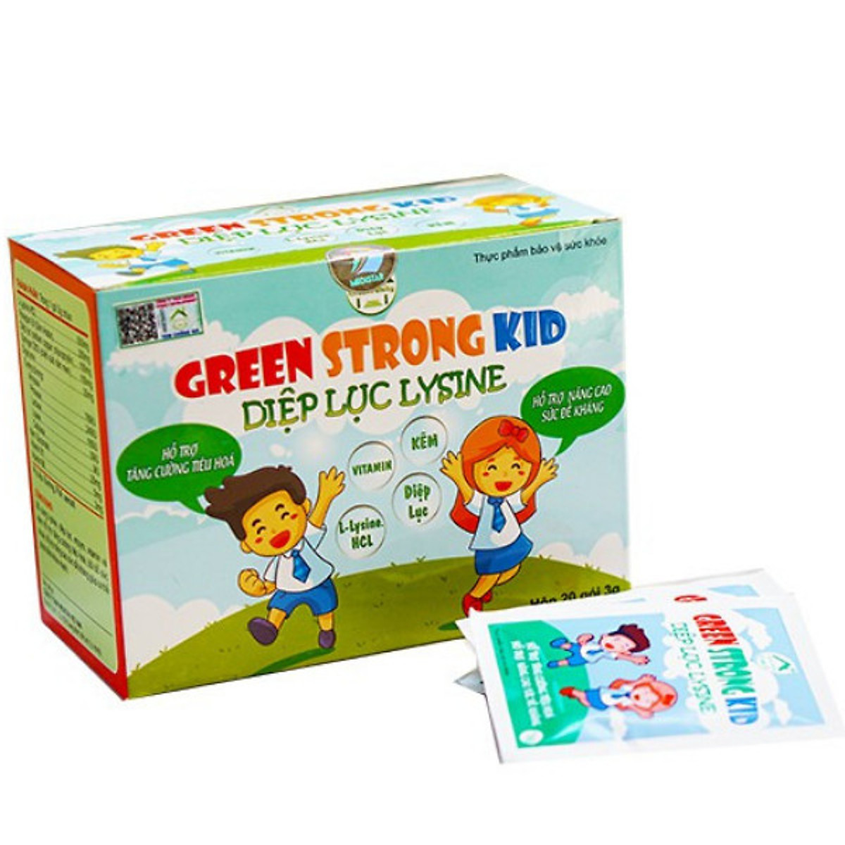 Diệp Lục Lysine Green Strong Kid (Hộp 20 Gói) - Bổ Sung Chất Xơ Từ Rau Xanh Giúp Bé Ăn Ngon Hết Táo Bón