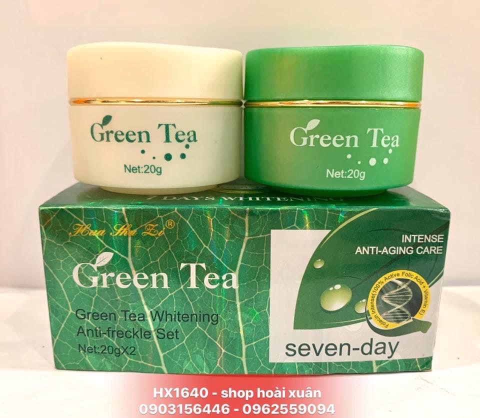 [HCM]Kem dưỡng da mặt mờ tàn nhang nám  Huashuli green tea ngày đêm – kem trà xanh – HX1640