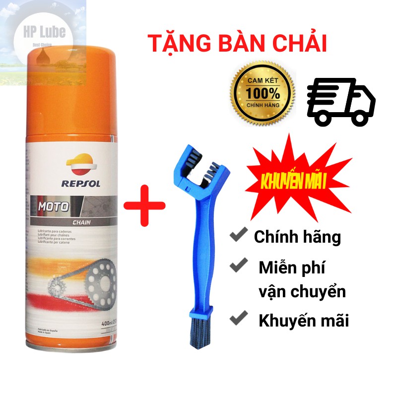 Chai Xịt Dưỡng Sên Bôi Trơn Sên Repsol Moto Chain Kèm Bàn chải chà sên 3D- Cam kết chính hãng