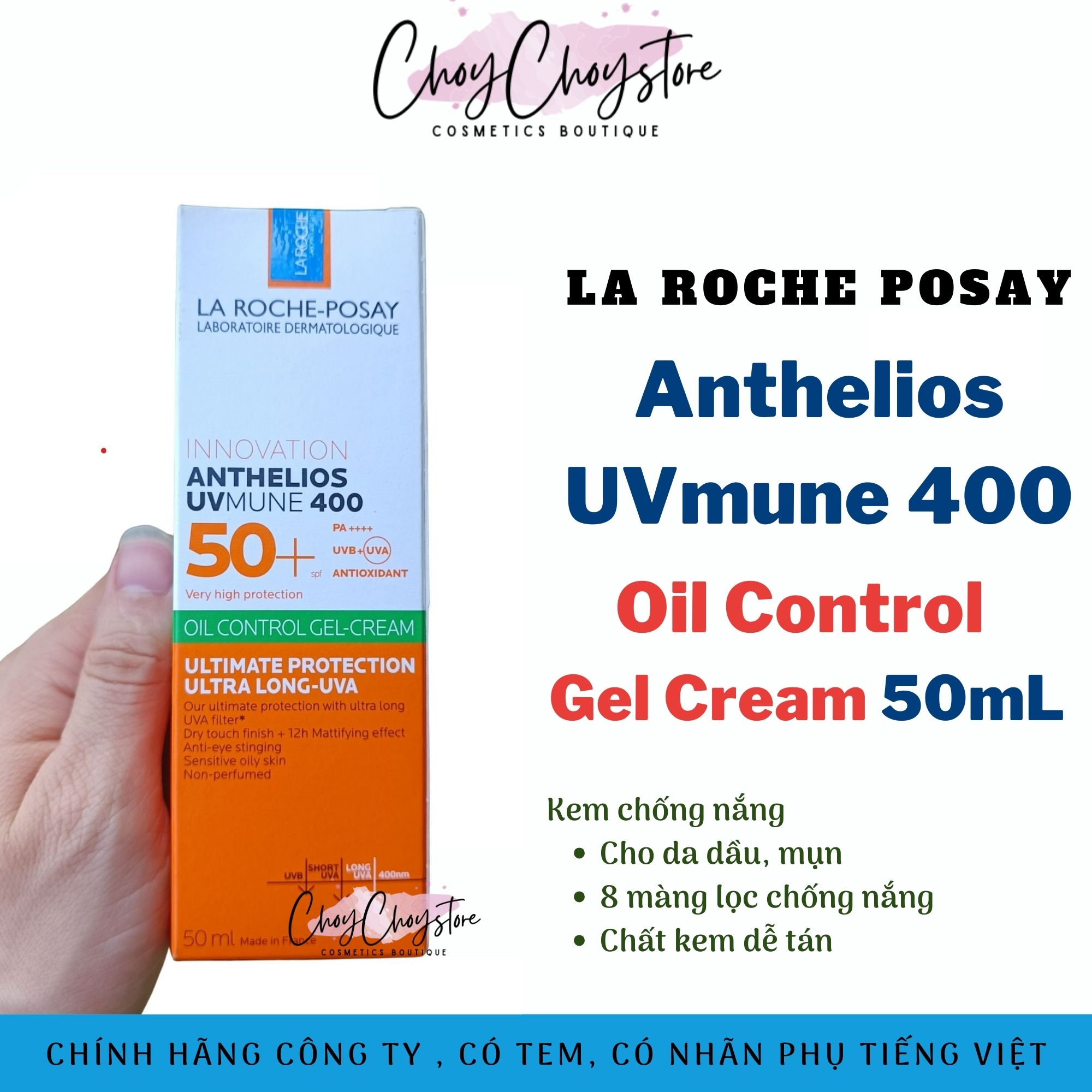 Kem Chống Nắng La Roche Posay Anthelios UVmune 400 Oil Control Cream 50mL Giúp Kiểm Soát Bóng Nhờn &amp; Bảo Vệ Da