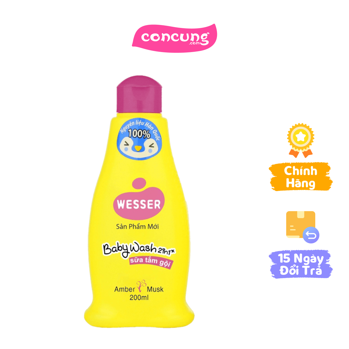 Sữa tắm gội Wesser 2 in 1 200ml Hương Hổ phách Xạ hương (hồng)