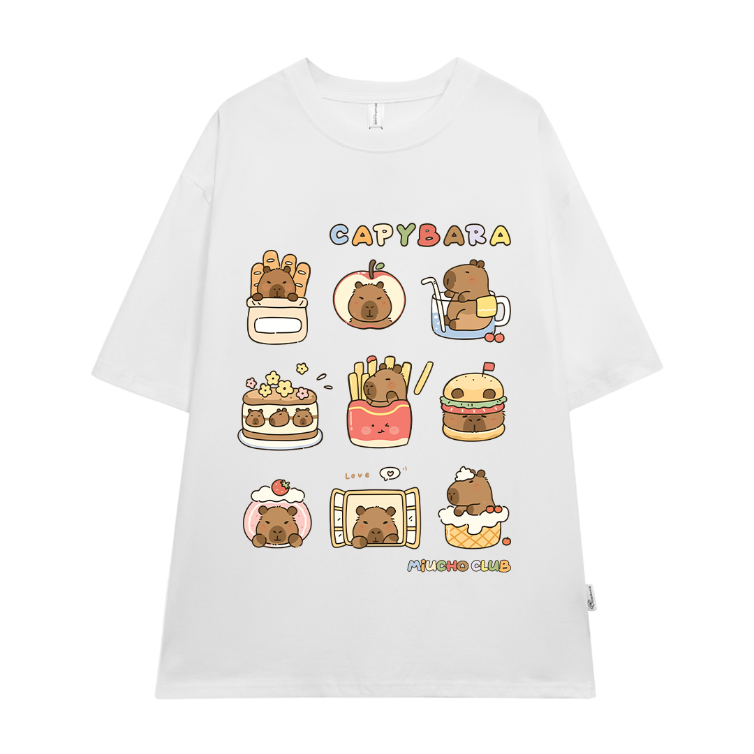 Áo thun chuột Capybara form rộng local brand ATD1224 Miucho tay ngắn vải cotton thoáng mát cổ tròn i