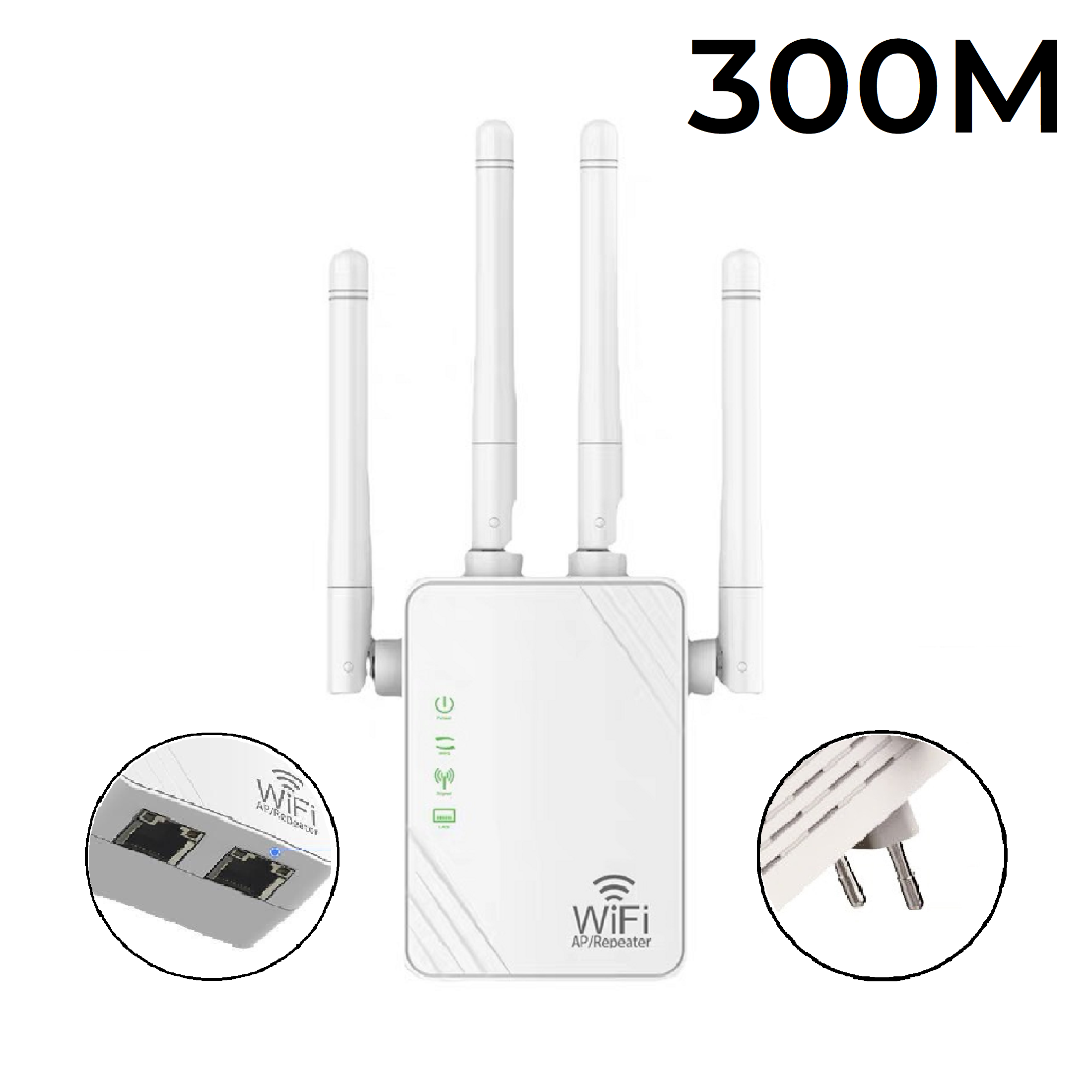 Bộ kích sóng wifi 4 râu Gutek KS2 tốc độ 300mbps 1200mbps 2 cổng RJ45 cắm trực tiếp dùng cho điện th