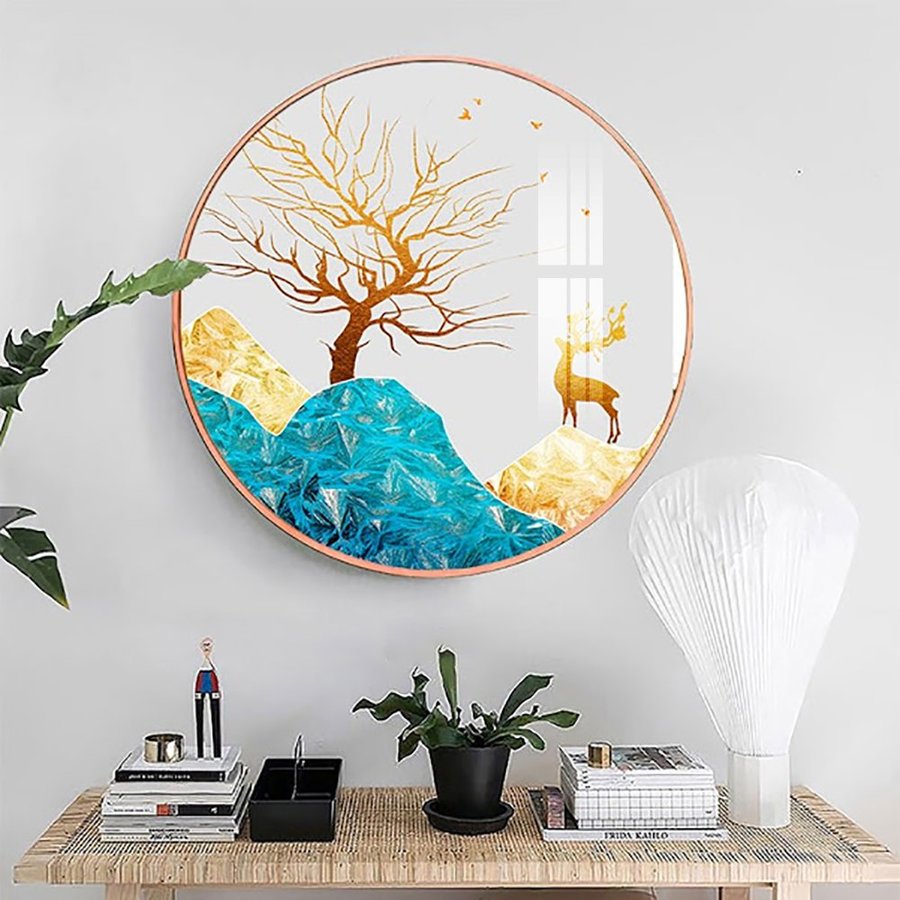 Tranh treo tường phong cách Bắc Âu có khung cỡ lớn Tranh tròn tráng gương sang trọng trang trí decor
