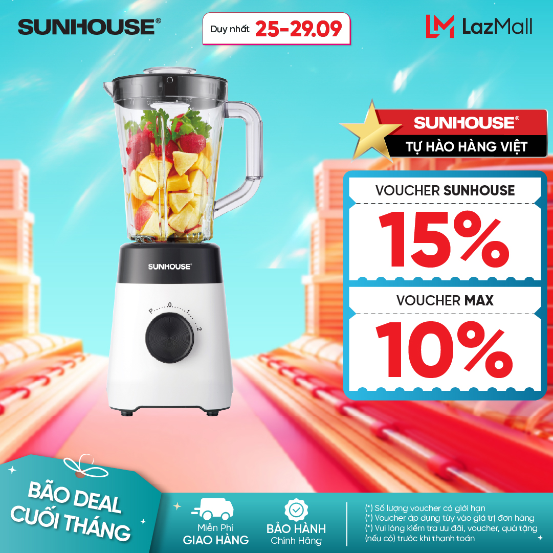 Máy Xay Sinh Tố SUNHOUSE SHD5114 Đa Năng 450W - Lưỡi Dao Inox SUS301 Cối Nhựa Siêu Bền Bảo Hành 12 T