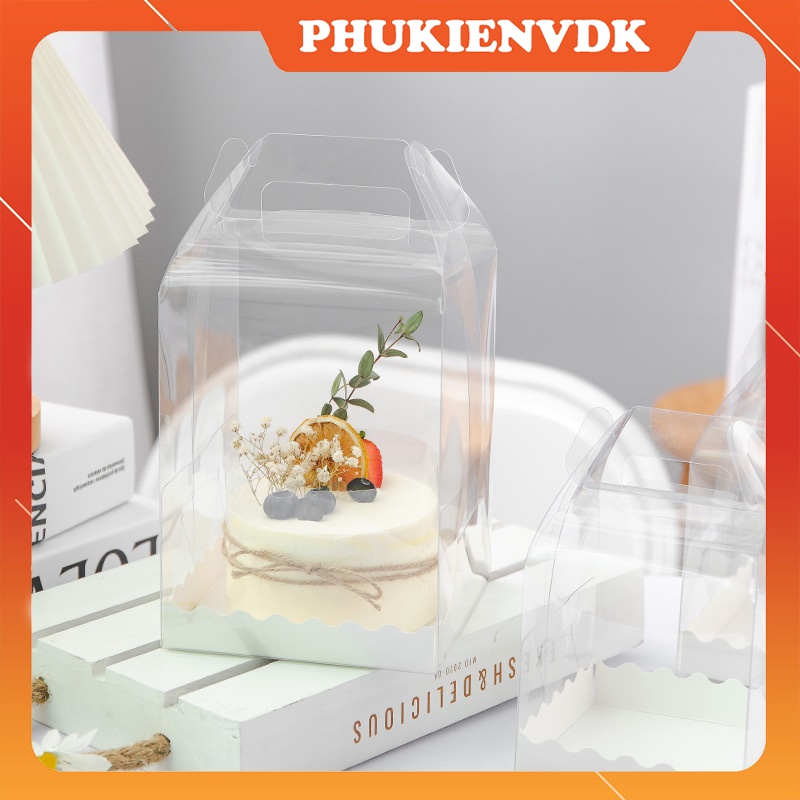 Hộp mica trong suốt Hộp nhựa pet có quai xách đựng bánh kem bánh sinh nhật