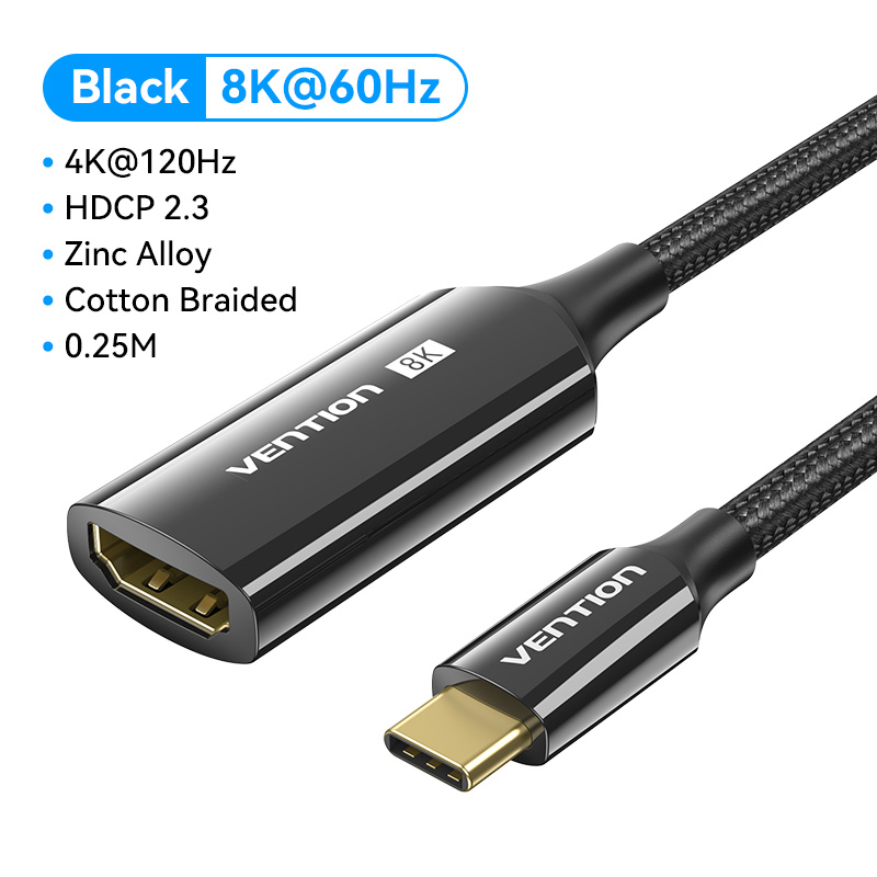 Vention Cáp HDMI Loại C để HDMI 2.1 8K 60Hz cho Samsung Huawei Mate 20 P20 Pro Thunderbolt 3 USB HDM