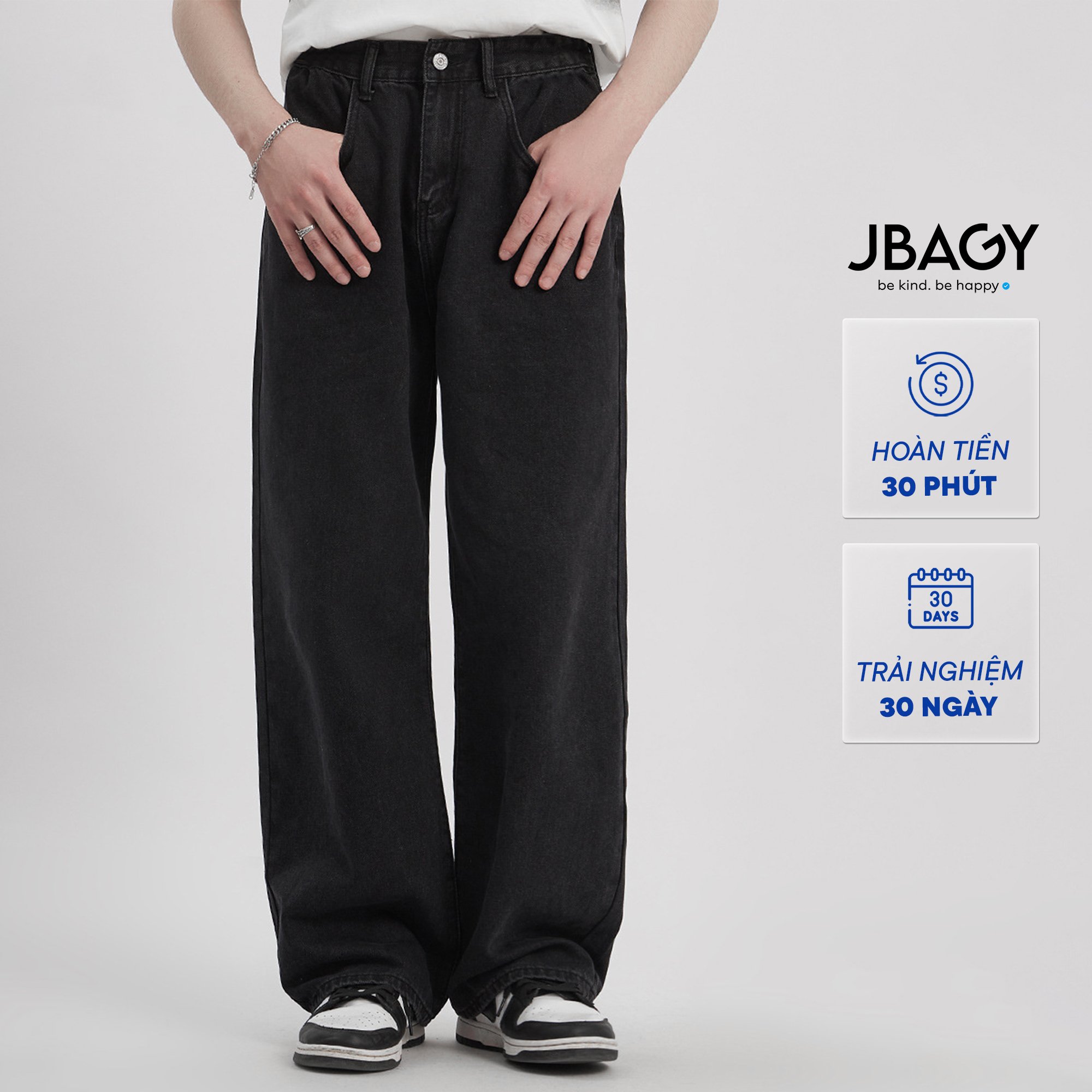 Quần jean nam ống rộng JBAGY dáng suông cạp chun - JJ0107