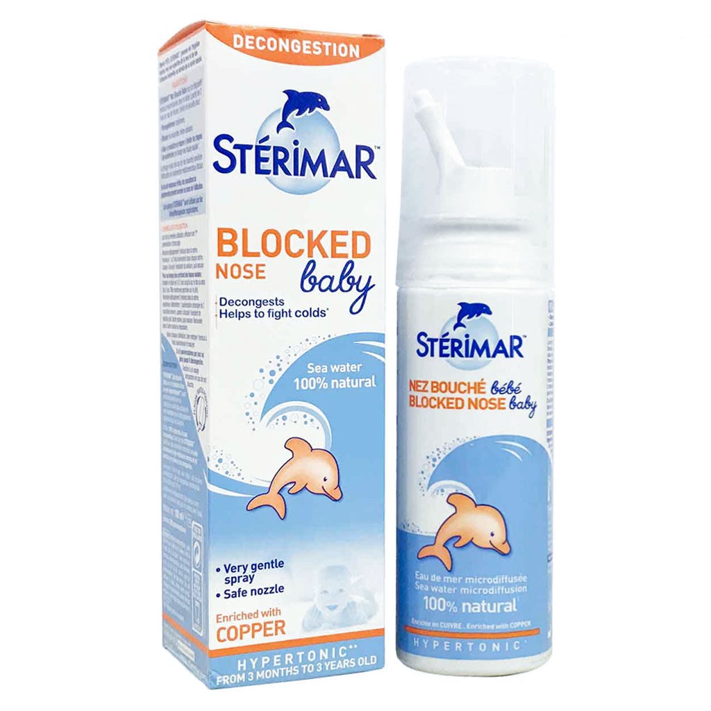 Xit mũi Sterima cá heo - Sterimar Blocked Nose Baby (Date 05/2027)- Nghẹt mũi sổ mũi chai 50ml