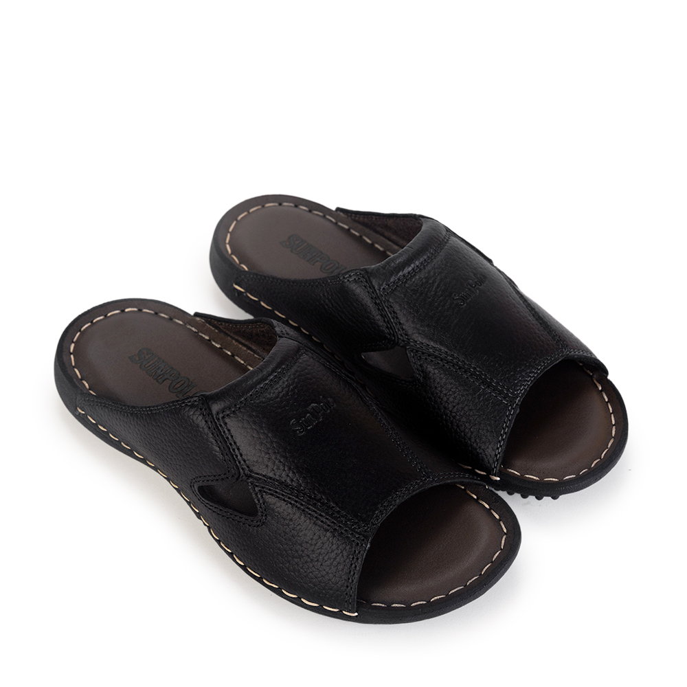 Dép nam da bò SUNPOLO DQN020 (Đen Nâu)