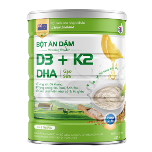 Bột Ăn Dặm Gạo Sữa Bột Ăn Dặm D3+K2 Cho Bé Từ 4 Tháng Tuổi Lon 320g