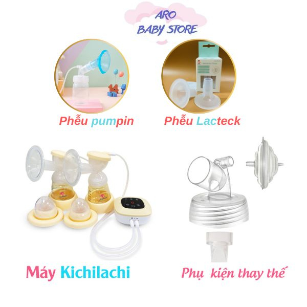Phụ kiện hút sữa thay thế tương thích với máy hút sữa Kichilachi - Đầy đủ size phễu silicone êm ái không đau rát