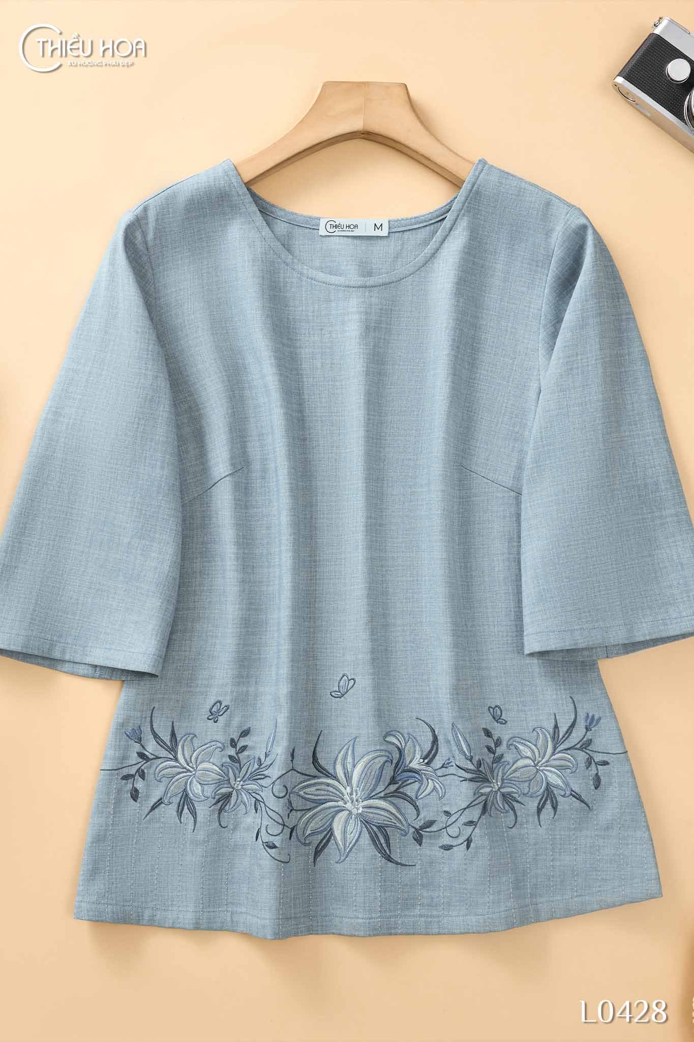 Áo trung niên thiết kế thanh nhã nhẹ nhàng chất liệu Linen gân tre cao cấp AN4L0428 Thời trang Thiều