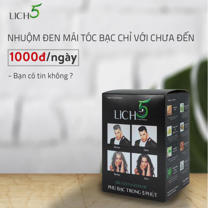 Lich5 - Dầu Gội Thảo Dược Nhuộm Tóc Công Nghệ Đức - Với 2 Màu Đen Và Màu Nâu