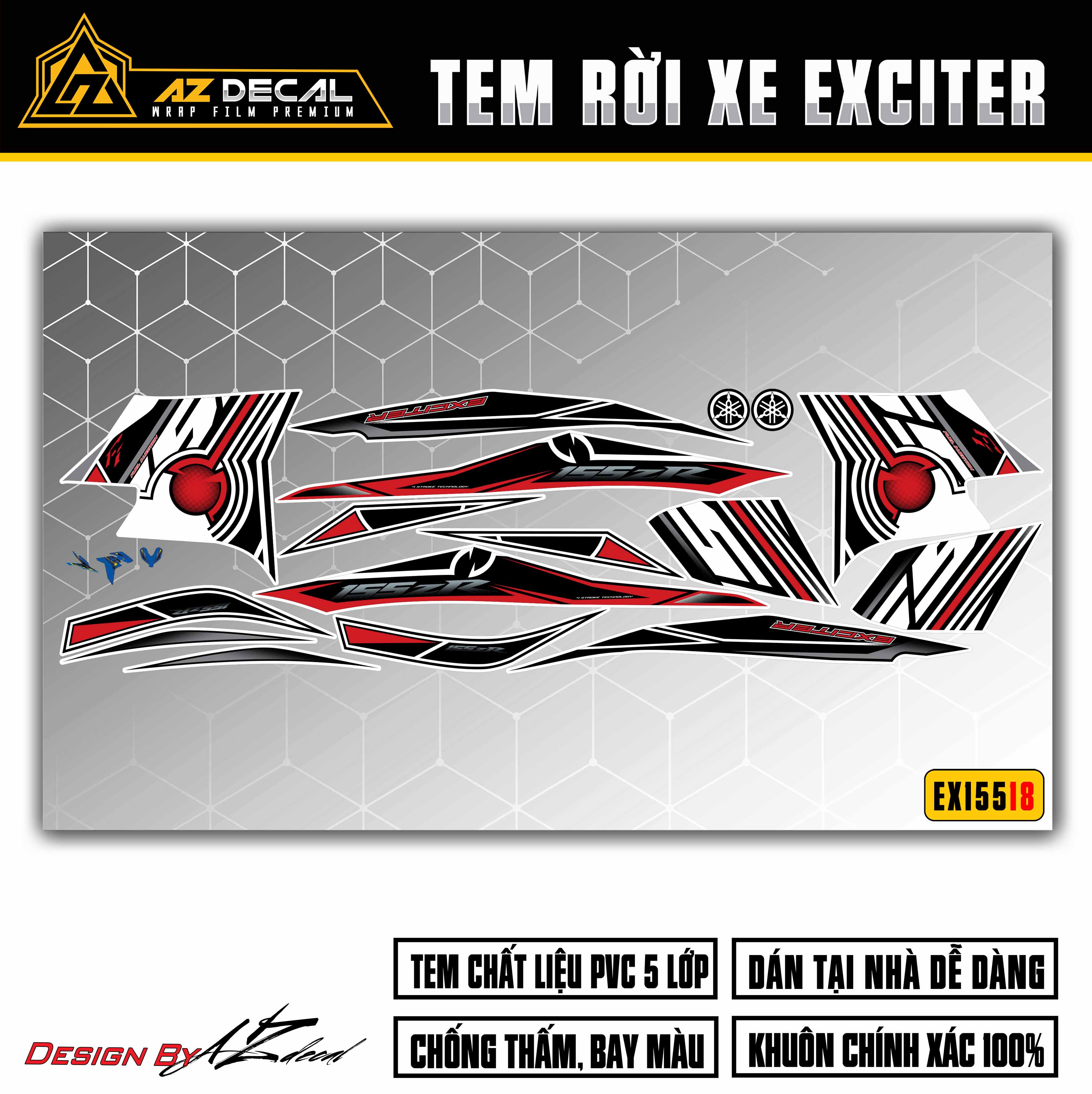Tem Rời Xe Exciter 155 Mẫu 155ZR | EX15518 | Decal Chế Dán Ex155 Đẹp Cho Xe Đỏ Đen Trắng Xanh GP | A