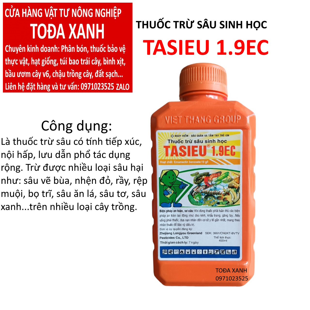 TASIEU 1.9EC CHAI 450ML CHUYÊN TRỪ NHỆN ĐỎ BỌ TRĨ BỌ XÍT SÂU ĂN LÁ SÂU ĐỤC QUẢ...TRÊN NHIỀU LOẠI CÂY