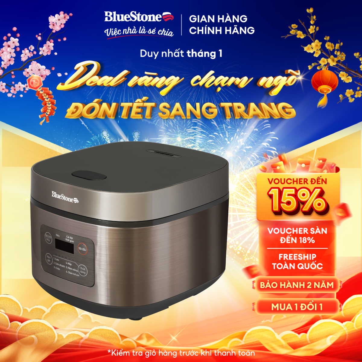 Nồi cơm điện tử Bluestone RCB-5946, 1.5L, Tím khoai môn - Đa chức năng và tiện lợi