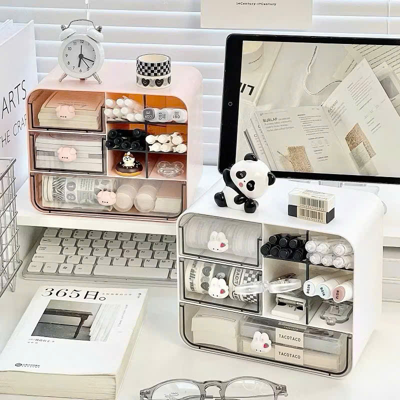 Tủ Mini 9 Ngăn Lớn Mã 333 - Khay Nhựa Thỏ Vuông Đựng Bút Cute Trang Trí Bàn Học Decor kệ mini tủ mini derco tủ nhựa kệ nhựa