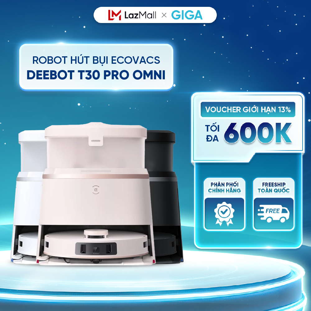 Ecovacs Deebot T30 Pro Omni - Robot Hút Bụi Lau Nhà Thông Minh, Kích Thước 35x35x10.2cm, Trắng