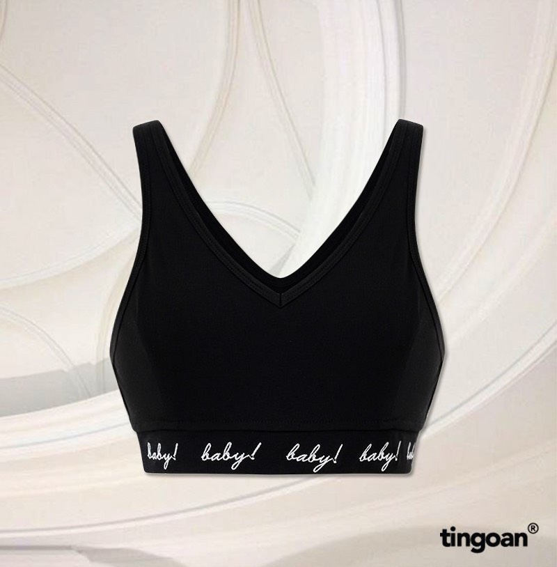 TINGOAN® -  Áo croptop quây bra thêu chữ đen NO BABY BRA/BL