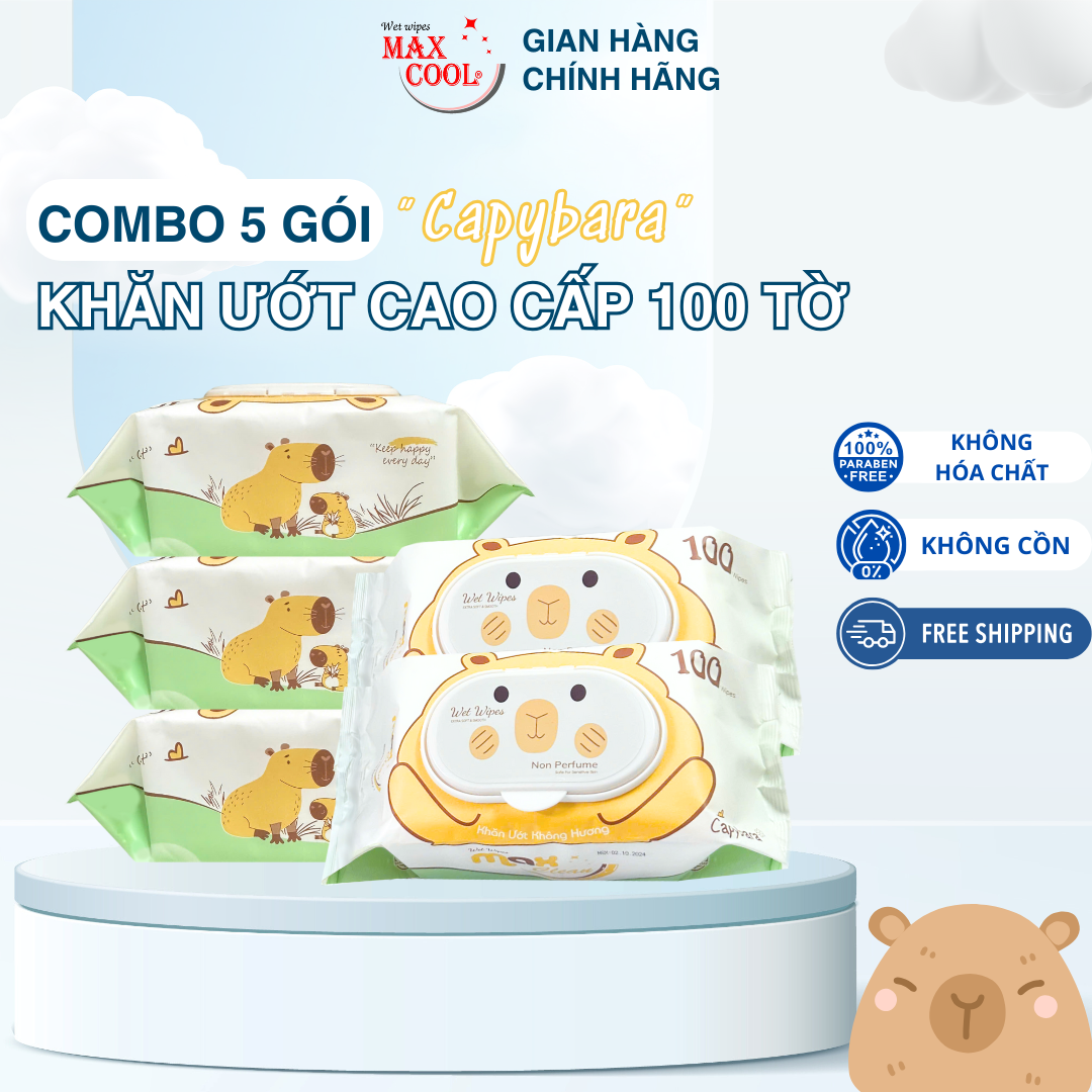 Thùng 10 gói khăn ướt Max Clean 100 tờ không hương màu ngẫu nhiên