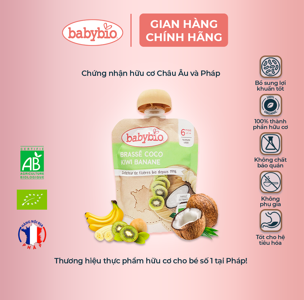 Sữa chua dừa hữu cơ cho bé Babybio 85g (từ 6 tháng tuổi) - Vị chuối kiwi