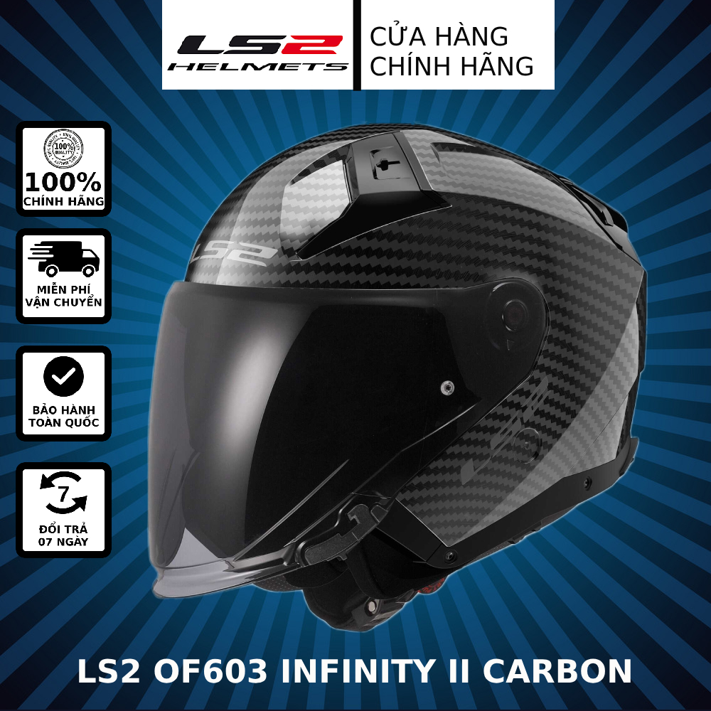 Mũ Bảo Hiểm 3/4 Hai Kính LS2 OF603 Infinity II Carbon